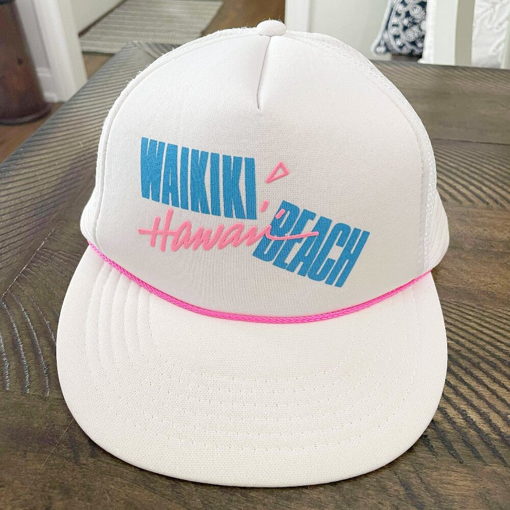 Vintage Waikiki Beach Hawaii Hawaiian Headware Mesh Trucker Snapback Hat Cap OS